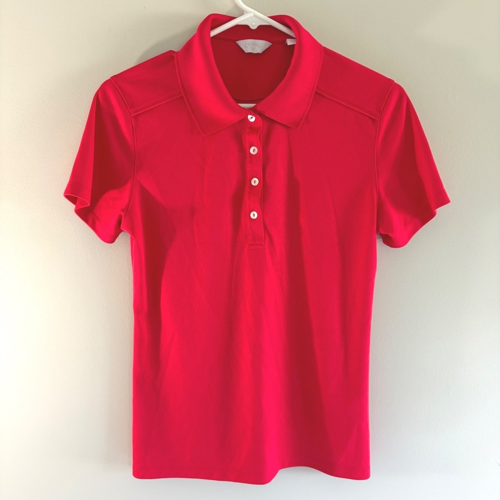 Callaway Womens Red Short Sleeve Golf Polo Shirt Medium Activewear Performance